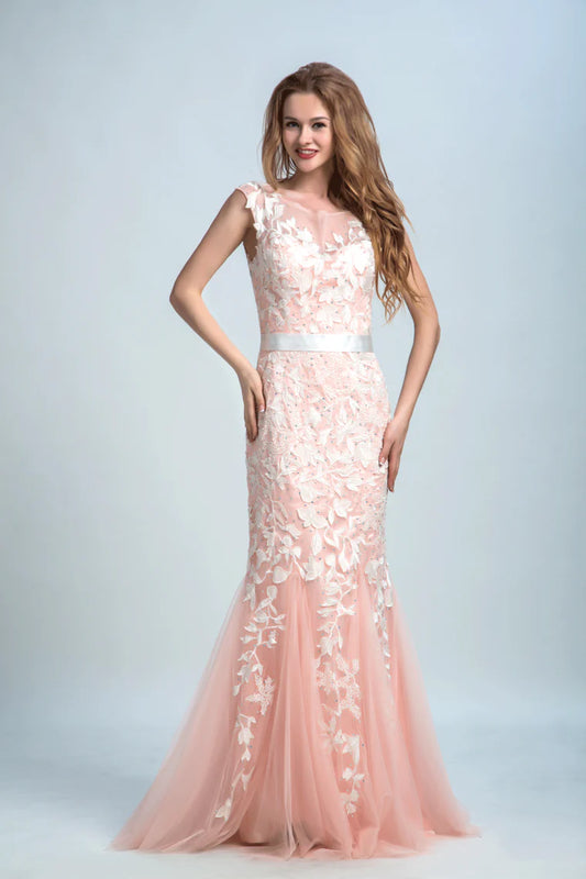 Two tone formal small mermaid low back broomstick brushed sheer with ivory stickers