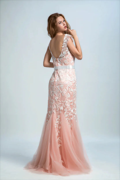 Two tone formal small mermaid low back broomstick brushed sheer with ivory stickers