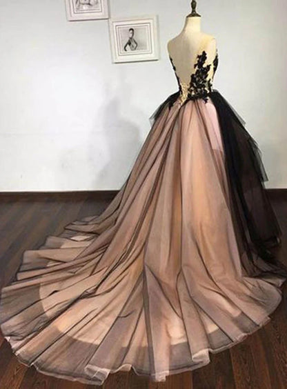 Black lace up V-neck A-line sheer formal ball dress long lace up ball dress