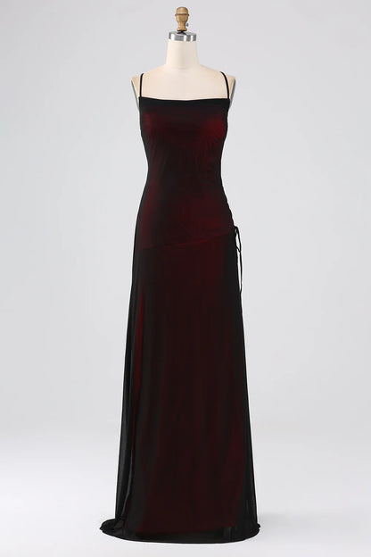 Sheath Spaghetti Straps Floor Length Bridesmaid Dress With Elasticity