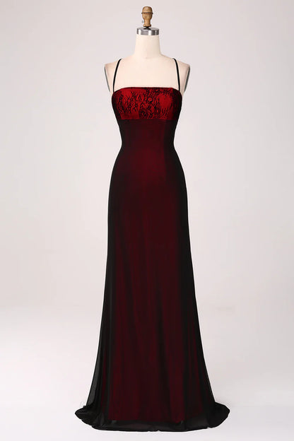 Sheath Spaghetti Straps Backless Floor Length Bridesmaid Dress