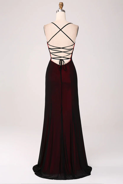 Sheath Spaghetti Straps Backless Floor Length Bridesmaid Dress