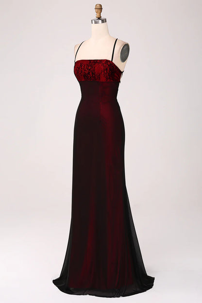 Sheath Spaghetti Straps Backless Floor Length Bridesmaid Dress