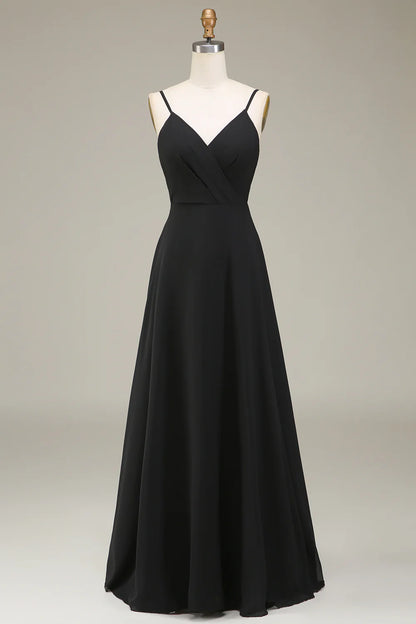 A-Line Spaghetti Straps Chiffon Long Bridesmaid Dress