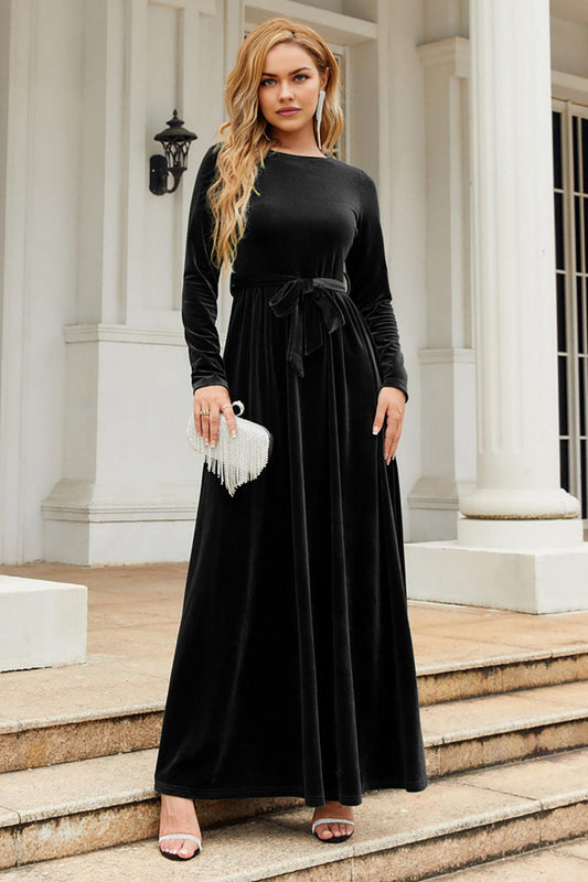 A Line Jewel Neck Velvet Floor Length Mother of the Bride Dresses