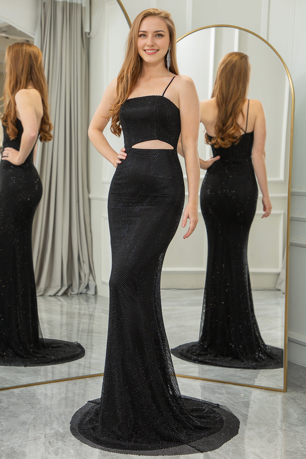 Spaghetti Straps Mermaid Cut Out Long Prom Dress