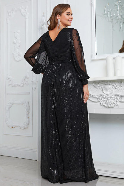 Black Plus Size Floor Length Mother of the Bride Dresses With Long Sleeves