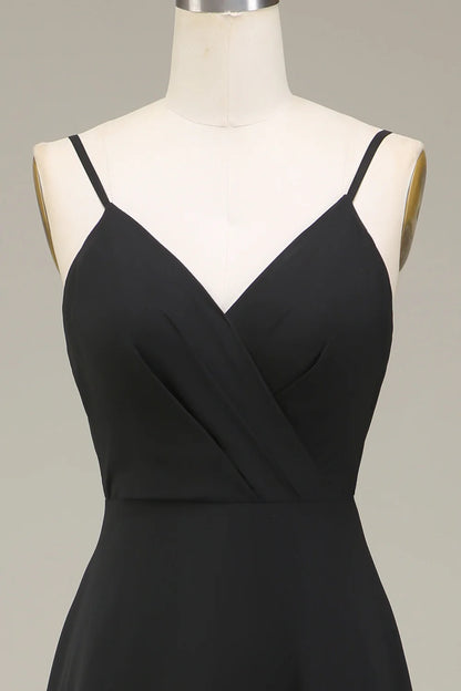 A-Line Spaghetti Straps Chiffon Long Bridesmaid Dress