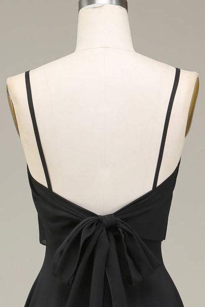 A-Line Spaghetti Straps Chiffon Long Bridesmaid Dress