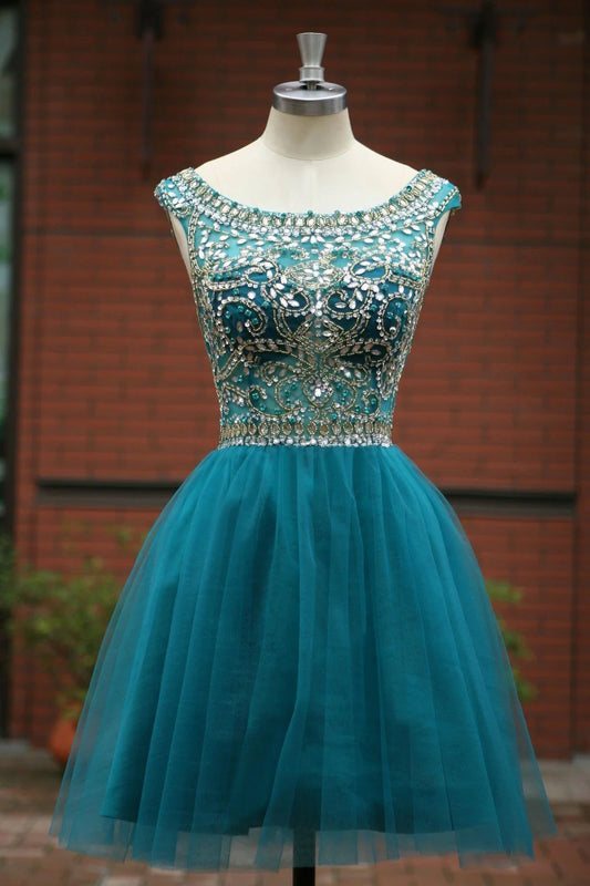 Blue Homecoming Short Skirt Ball Party Dress sheer sequin open front Homecoming Dress