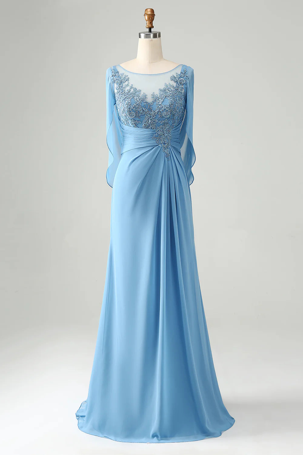 Blue Mermaid Beaded Cap Sleeves Mother of the Bride Dress