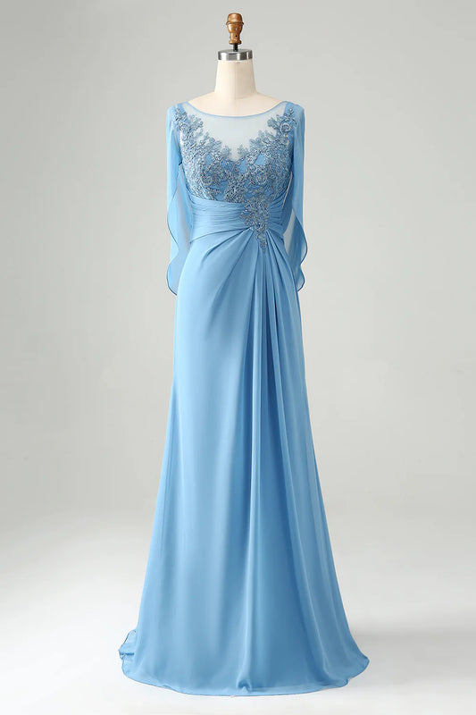 Blue Mermaid Beaded Cap Sleeves Mother of the Bride Dress