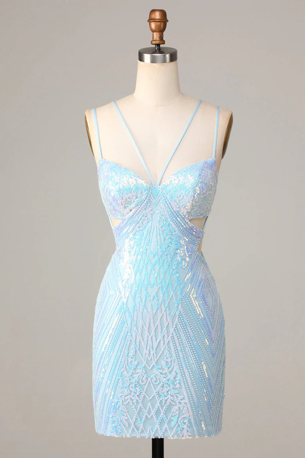 Blue Bodycon Cut-Out Sequins Short Homecoming Dress