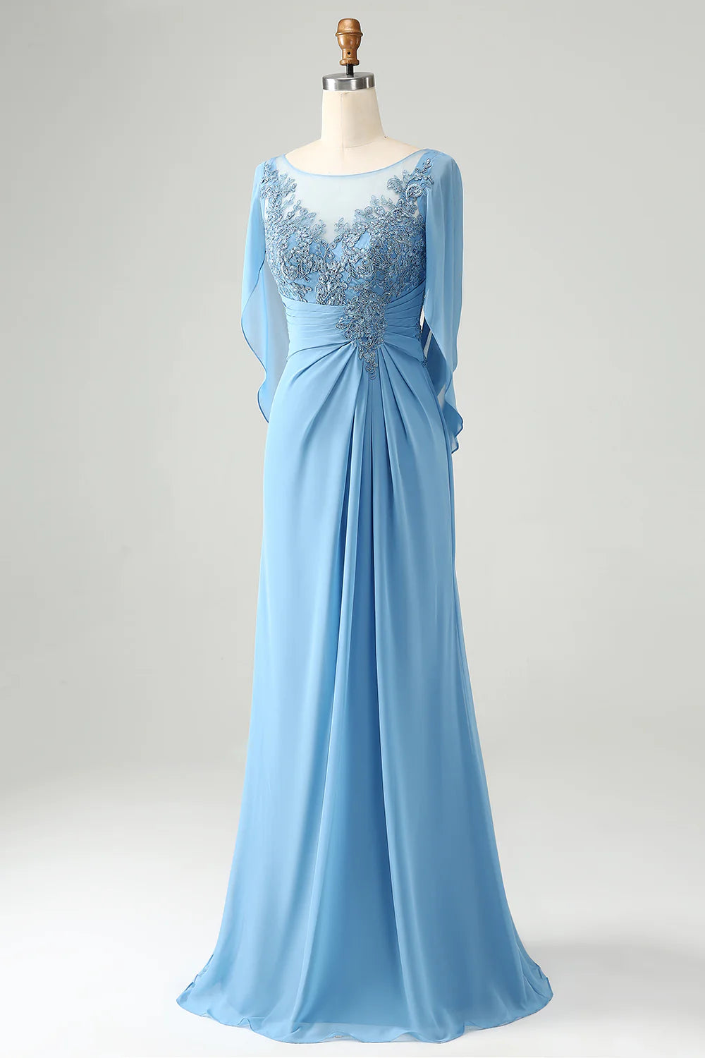 Blue Mermaid Beaded Cap Sleeves Mother of the Bride Dress