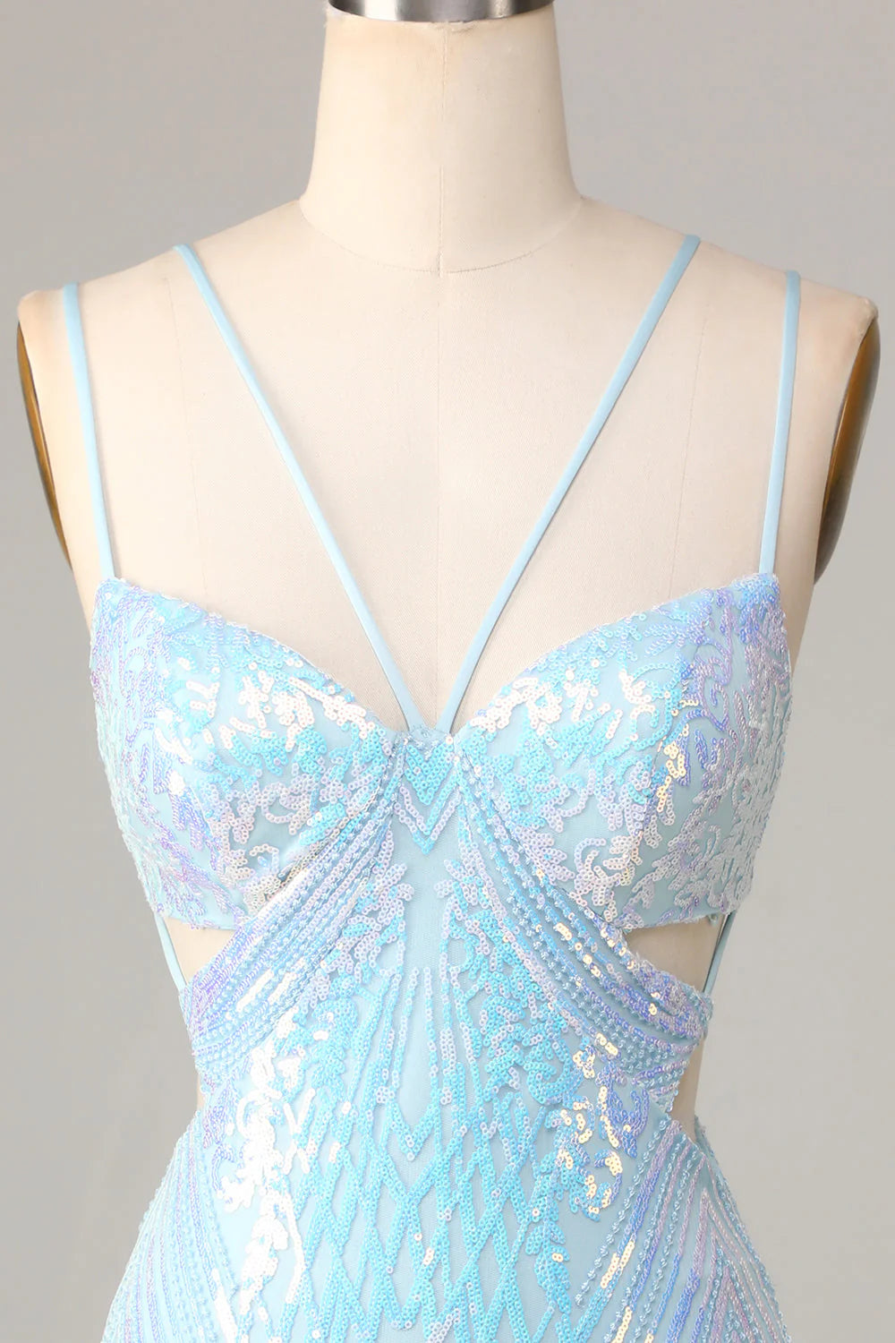 Blue Bodycon Cut-Out Sequins Short Homecoming Dress