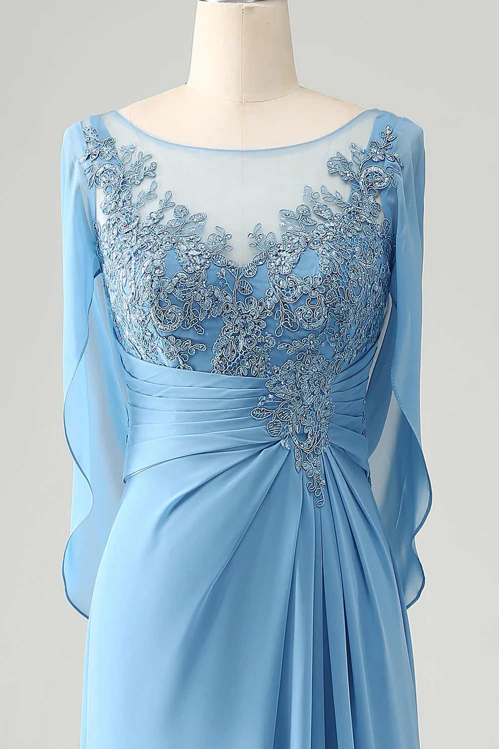 Blue Mermaid Beaded Cap Sleeves Mother of the Bride Dress