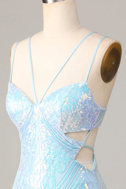 Blue Bodycon Cut-Out Sequins Short Homecoming Dress