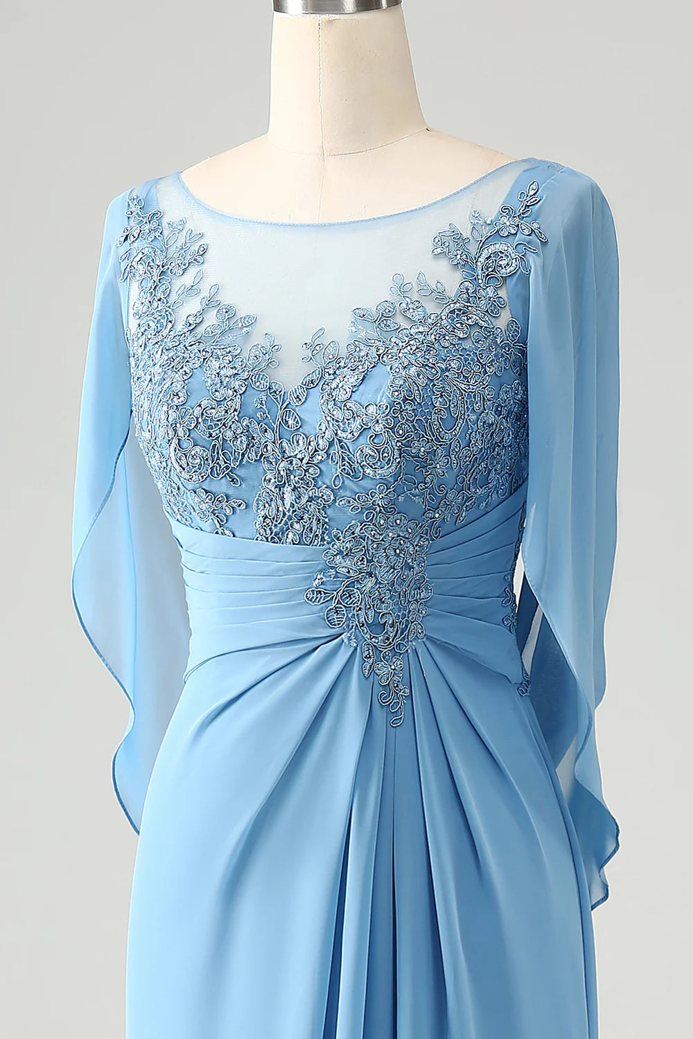 Blue Mermaid Beaded Cap Sleeves Mother of the Bride Dress