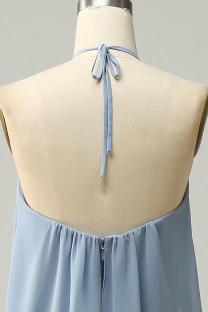 A Line Halter Chiffon Bridesmaid Dress with Ruffles