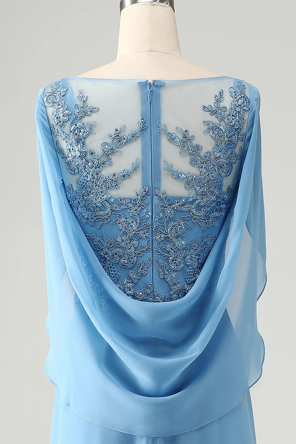 Blue Mermaid Beaded Cap Sleeves Mother of the Bride Dress