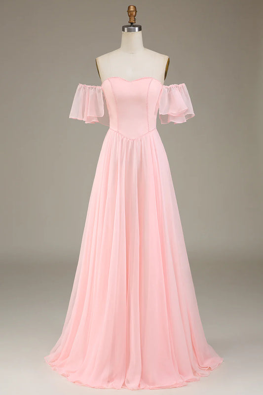 A-Line Off the Shoulder Long Bridesmaid Dress