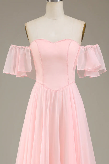 A-Line Off the Shoulder Long Bridesmaid Dress