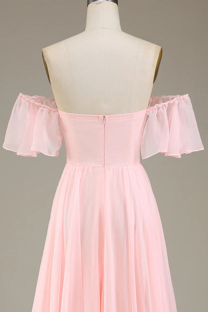 A-Line Off the Shoulder Long Bridesmaid Dress