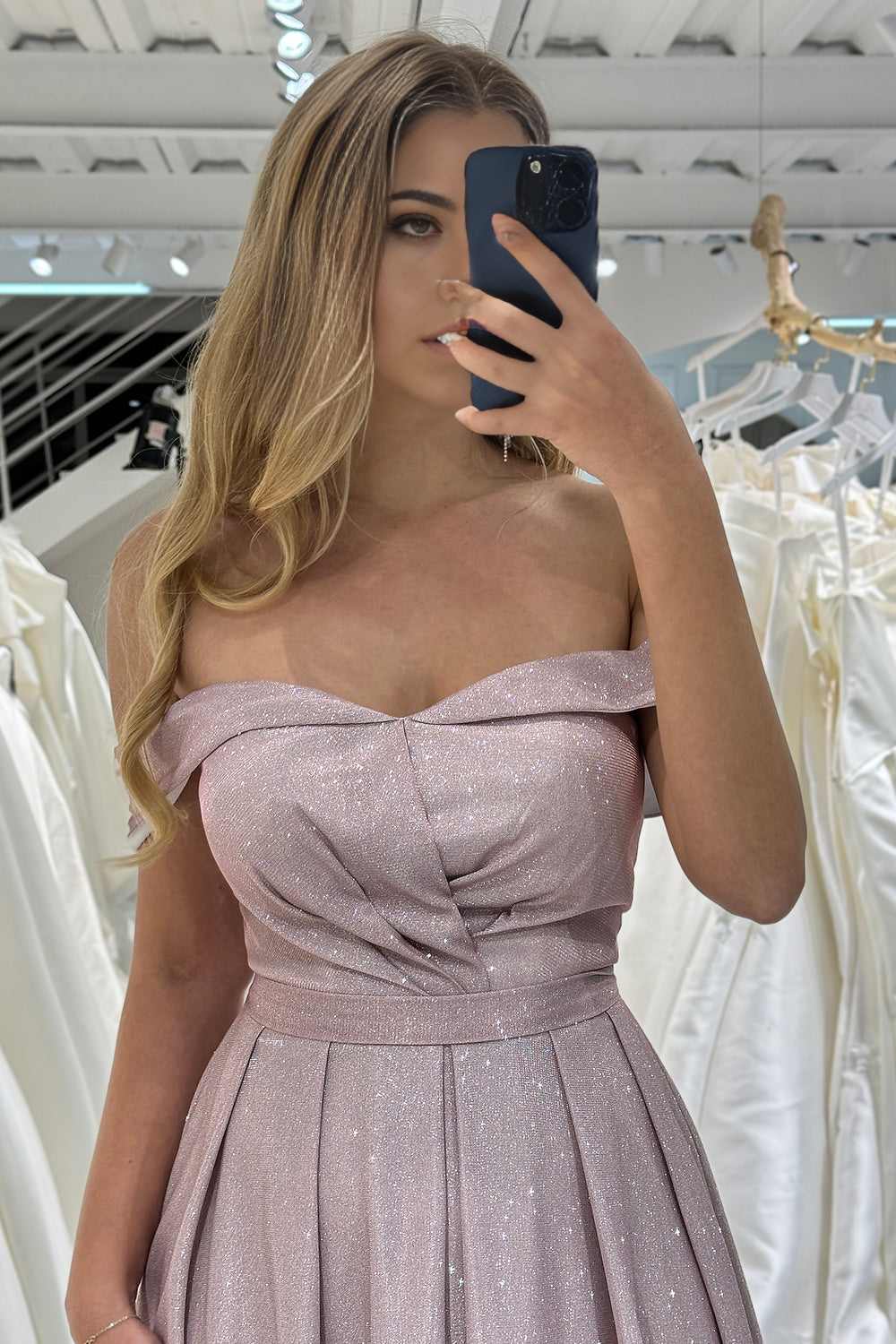 A-Line Off the Shoulder Long Corset Prom Dress