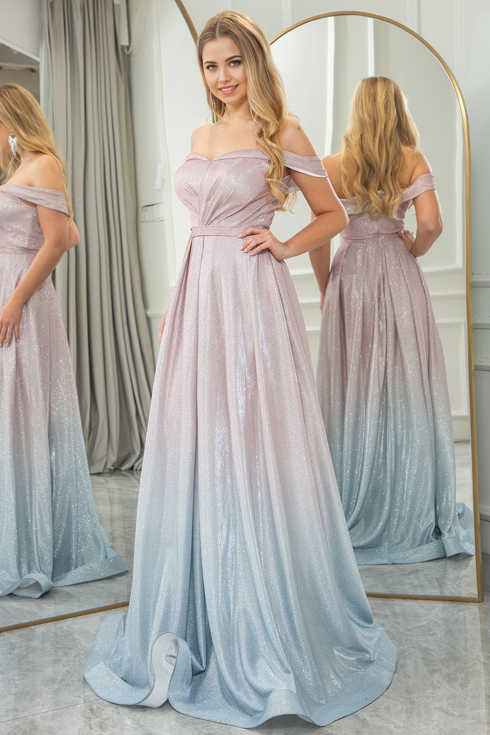 A-Line Off the Shoulder Long Corset Prom Dress
