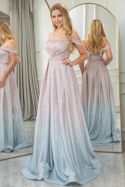 A-Line Off the Shoulder Long Corset Prom Dress