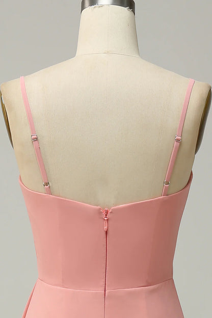 A LineSpaghetti Straps Ruched Chiffon Bridesmaid Dress