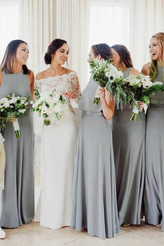 Bohemian Chiffon Sexy and Elegant Sleeveless Floor mopping Bridesmaid Dress