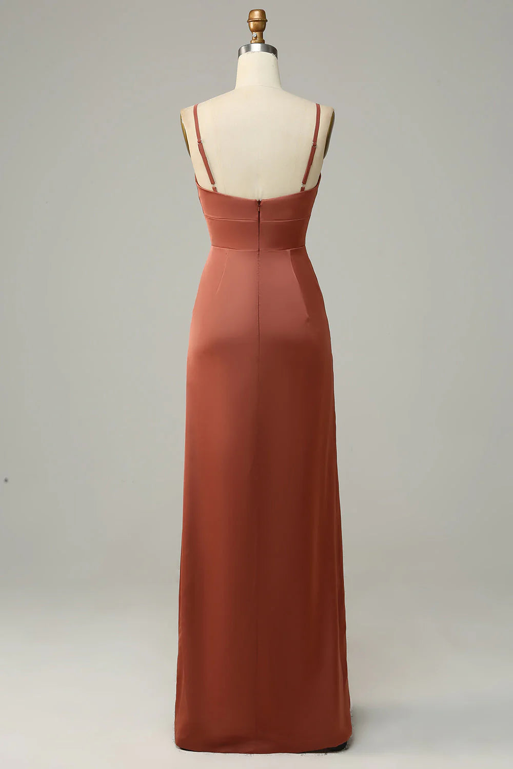 Sheath Spaghetti Straps Satin Bridesmaid Dress With Slit