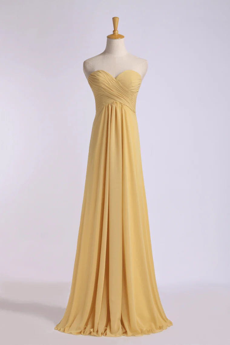 Elegant bridesmaid dress with floor mopping sweetheart column chiffon ruffle edge