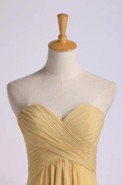 Elegant bridesmaid dress with floor mopping sweetheart column chiffon ruffle edge
