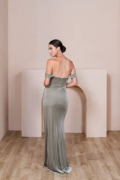 Elegant Bridesmaid Dress Mermaid Off Shoulder Velvet Split