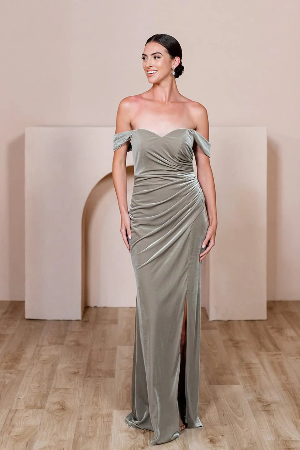 Elegant Bridesmaid Dress Mermaid Off Shoulder Velvet Split