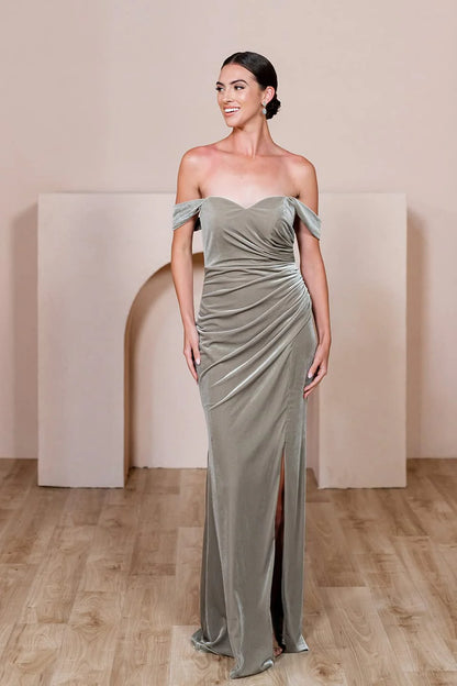 Elegant Bridesmaid Dress Mermaid Off Shoulder Velvet Split