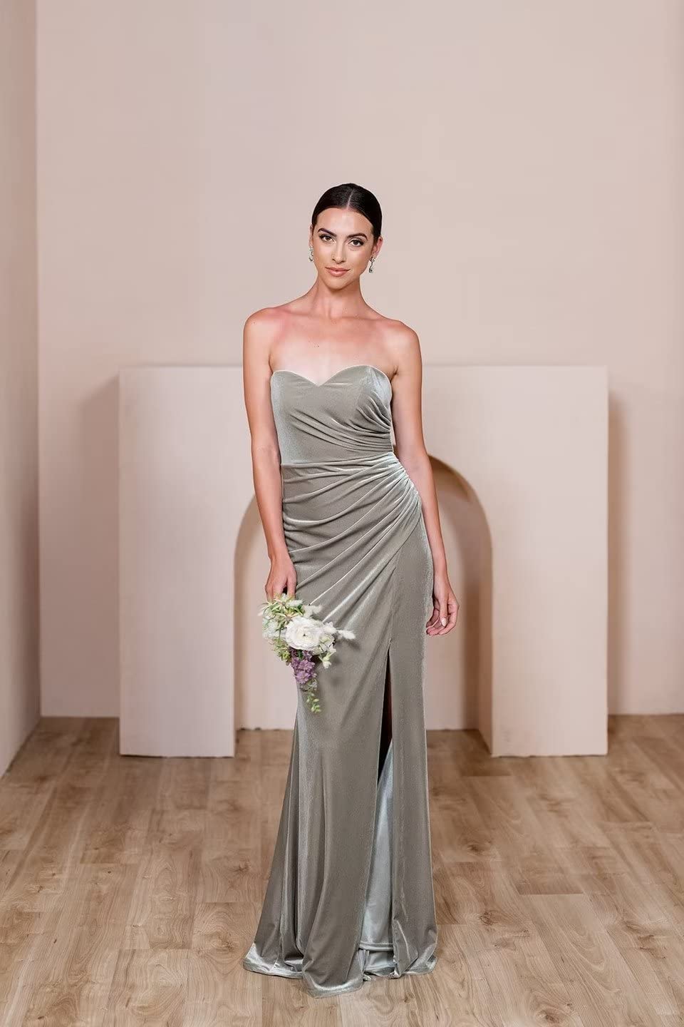 Elegant Bridesmaid Dress Mermaid Off Shoulder Velvet Split