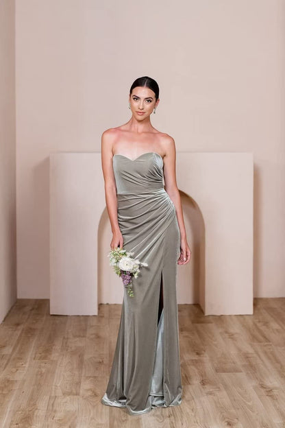 Elegant Bridesmaid Dress Mermaid Off Shoulder Velvet Split