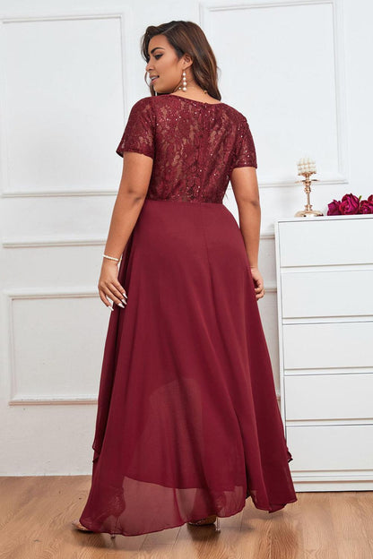 A Line V Neck Asymmetrical Plus Size Mother of the Bride Dress