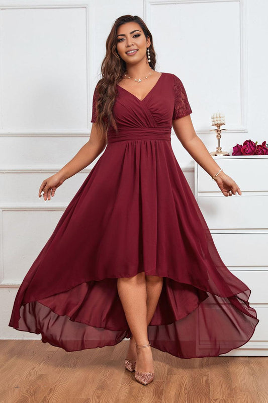 A Line V Neck Asymmetrical Plus Size Mother of the Bride Dress