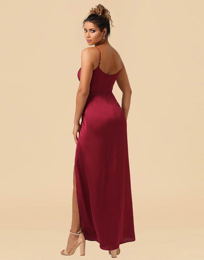 Sheath Spaghetti Straps Long Satin Bridesmaid Dress