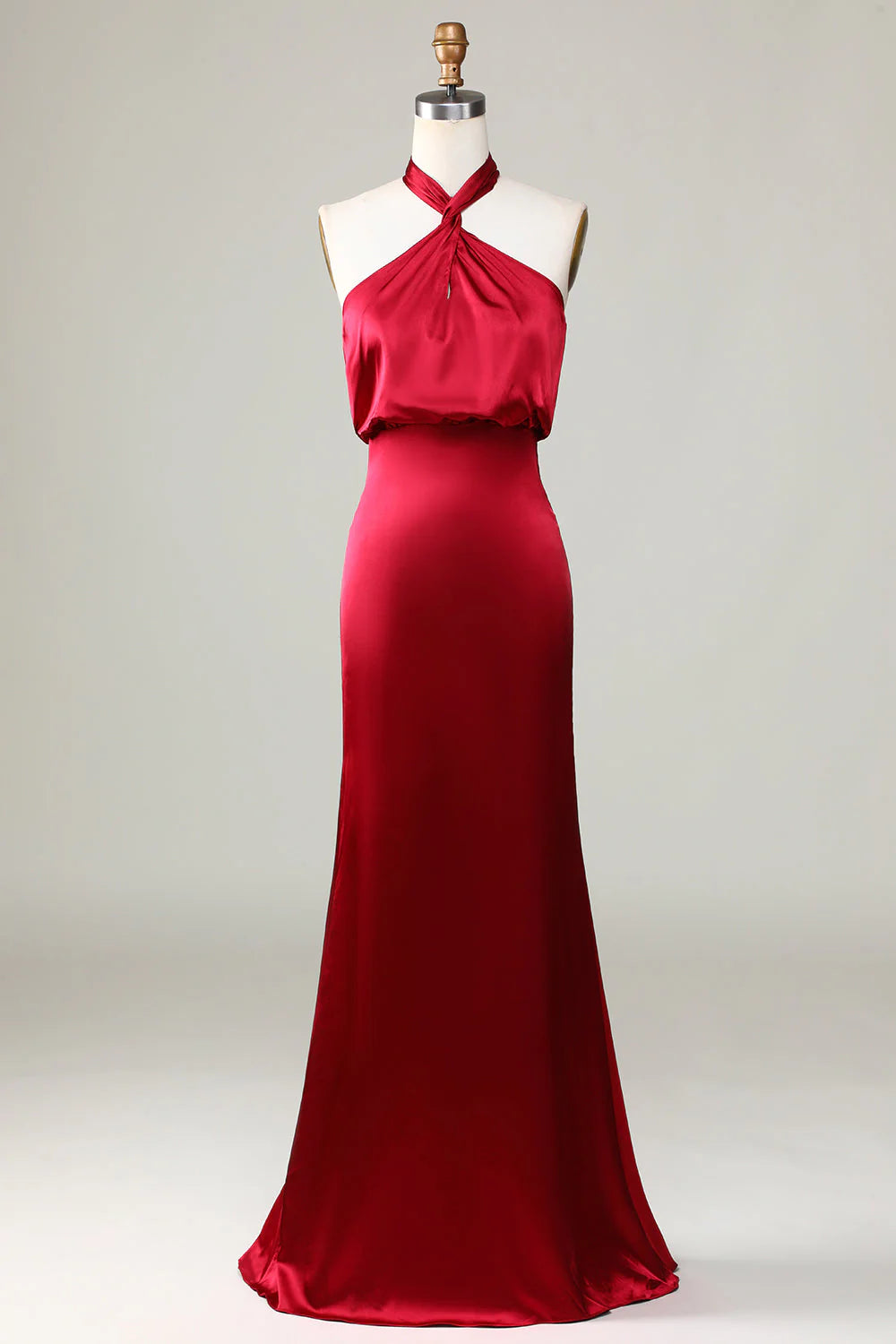 Halter Sleeveless Burgundy Bridesmaid Dress