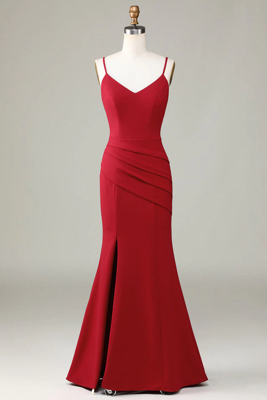 Mermaid Spaghetti Straps Sleeveless Bridesmaid Dress with Slit
