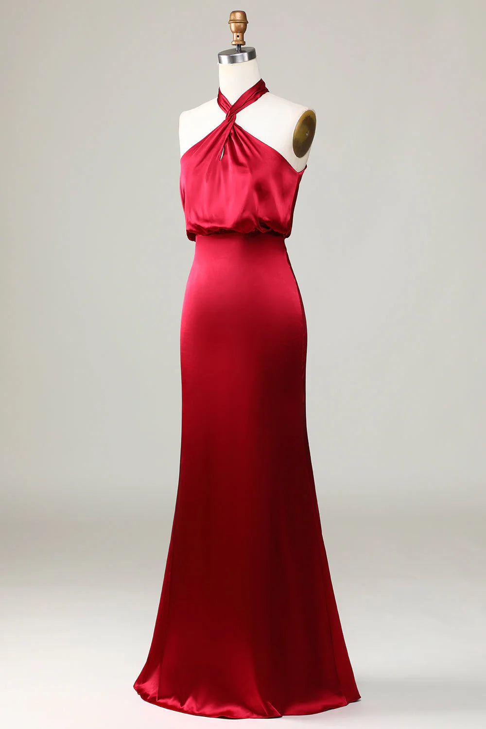 Halter Sleeveless Burgundy Bridesmaid Dress