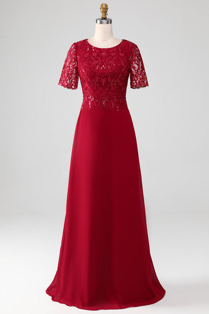 A Line Round Neck Sequin Mother of Bride Dress With Appliques
