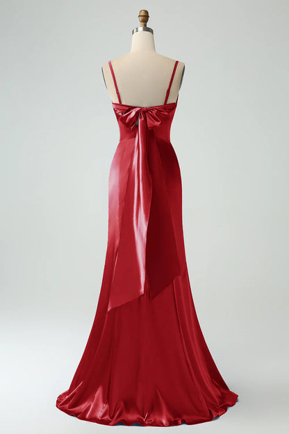 Mermaid Spaghetti Straps Lace-up Back Bridesmaid Dress With Slit