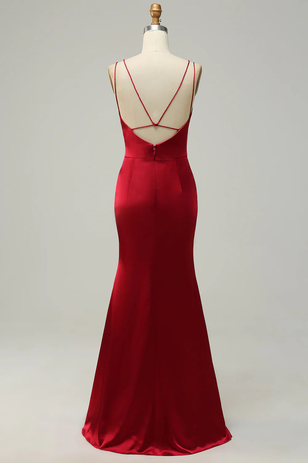 Mermaid Spaghetti Straps Satin Bridesmaid Dress with Open Back