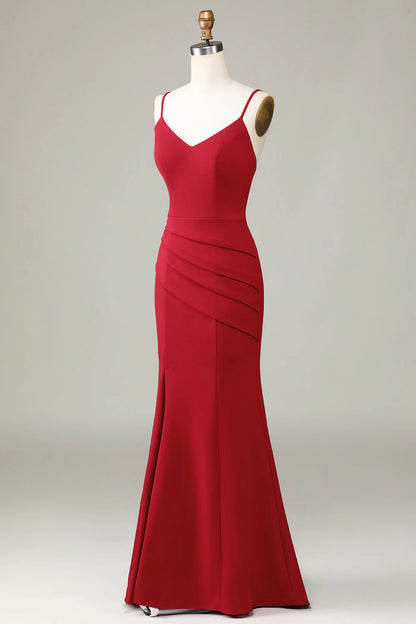 Mermaid Spaghetti Straps Sleeveless Bridesmaid Dress with Slit
